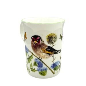 Rose of England American Goldfinch Flowers Birds Tea Mug Fine Bone China EUC